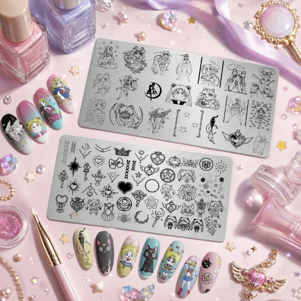 Nail Art Inspo - แผ่นปั๊มลายเล็บอนิเมะเซเลอร์มูน ลายการ์ตูนน่ารัก วัสดุสแตนเลส สำหรับตกแต่งเล็บ DIY