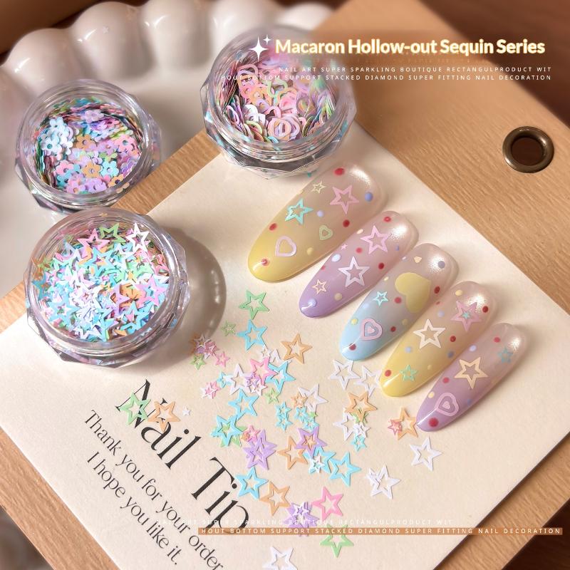 Nail Art Inspo - กลิตเตอร์ตกแต่งเล็บรูปทรงต่างๆ สีพาสเทลนุ่มนวล สำหรับตกแต่งเล็บ DIY และร้านทำเล็บ