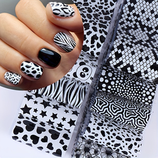 Nail Art Zebra Design - ฟอยล์ถ่ายโอนลายเล็บ 10 ชิ้น ลายผสม – ลายเสือดาว,