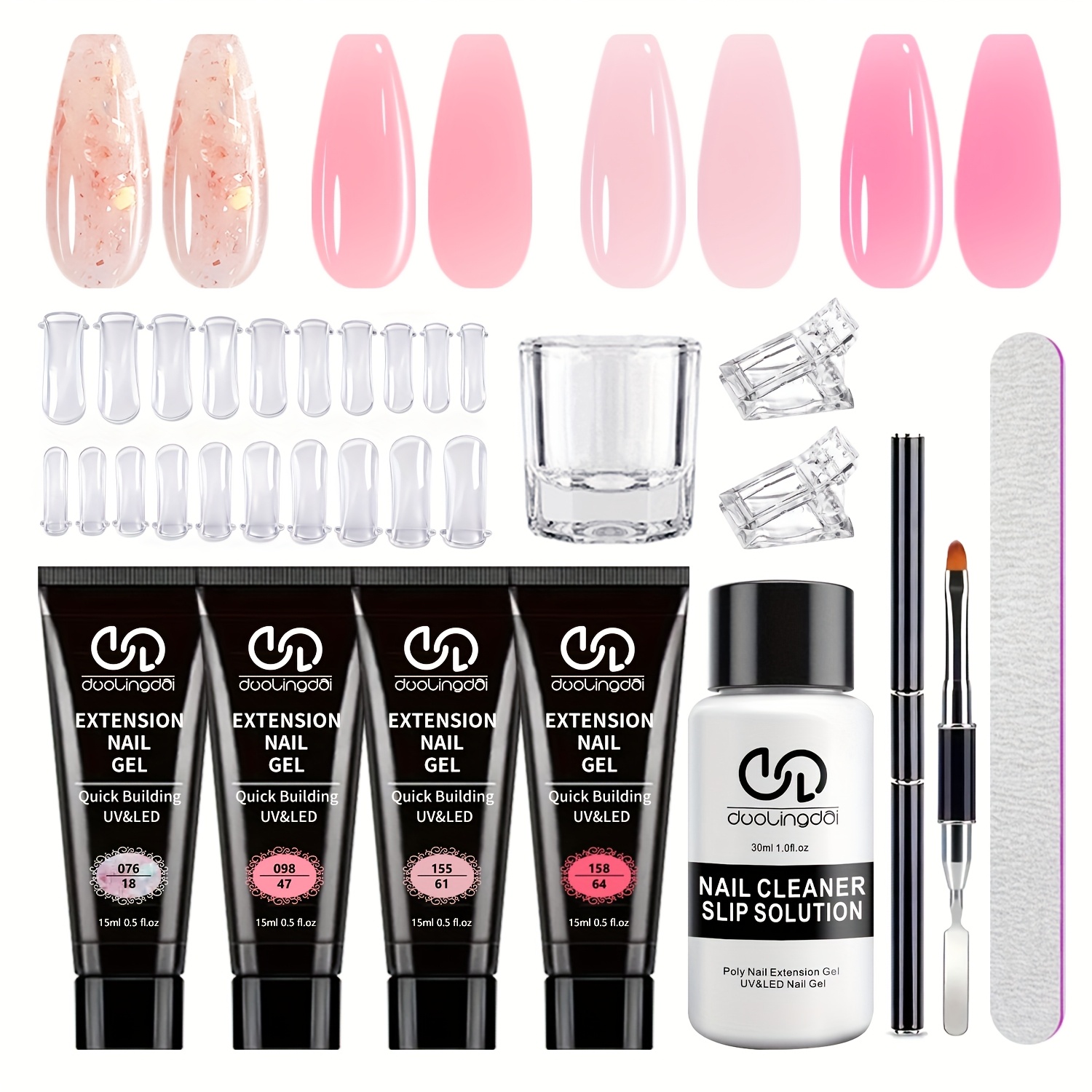 Polygel Nail Kit - ชุดเริ่มต้นทำเล็บโพลีเจล 4 สี (สีใสธรรมชาติ + 3