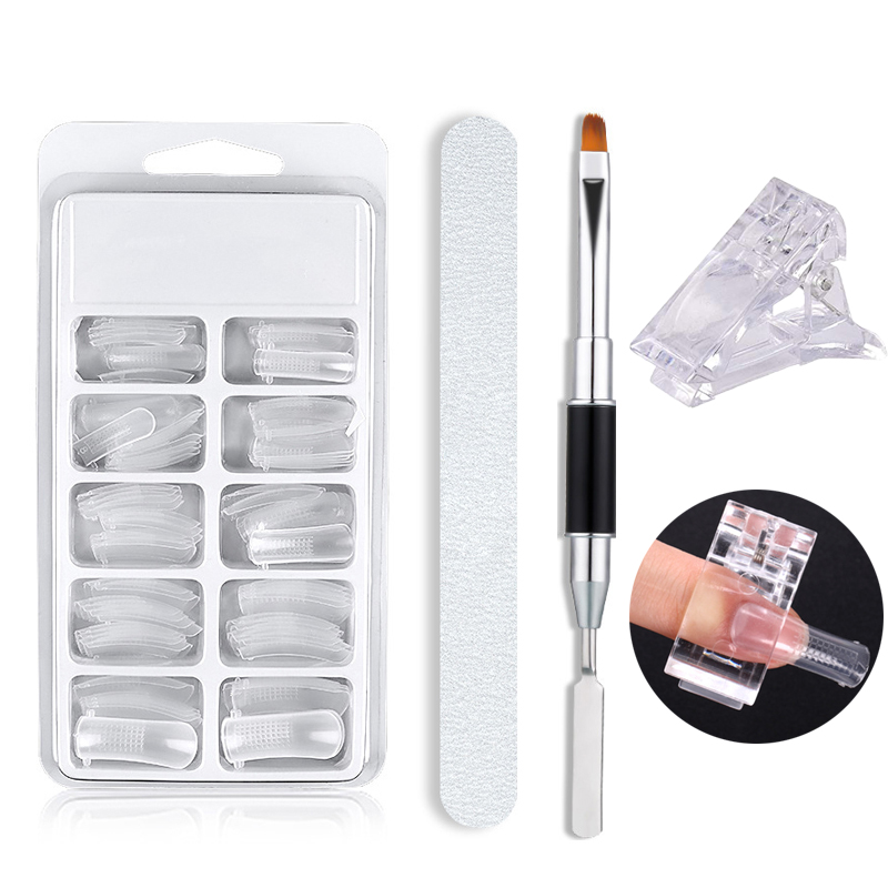 Polygel Nail Kit - ชุดเครื่องมือทำเล็บโพลีสำหรับชุดต่อสร้างอย่างรวดเร็วรวมถึงชุดแปรงสองรูปแบบคลิปยูวีเจลเคลือบเงาถาวร