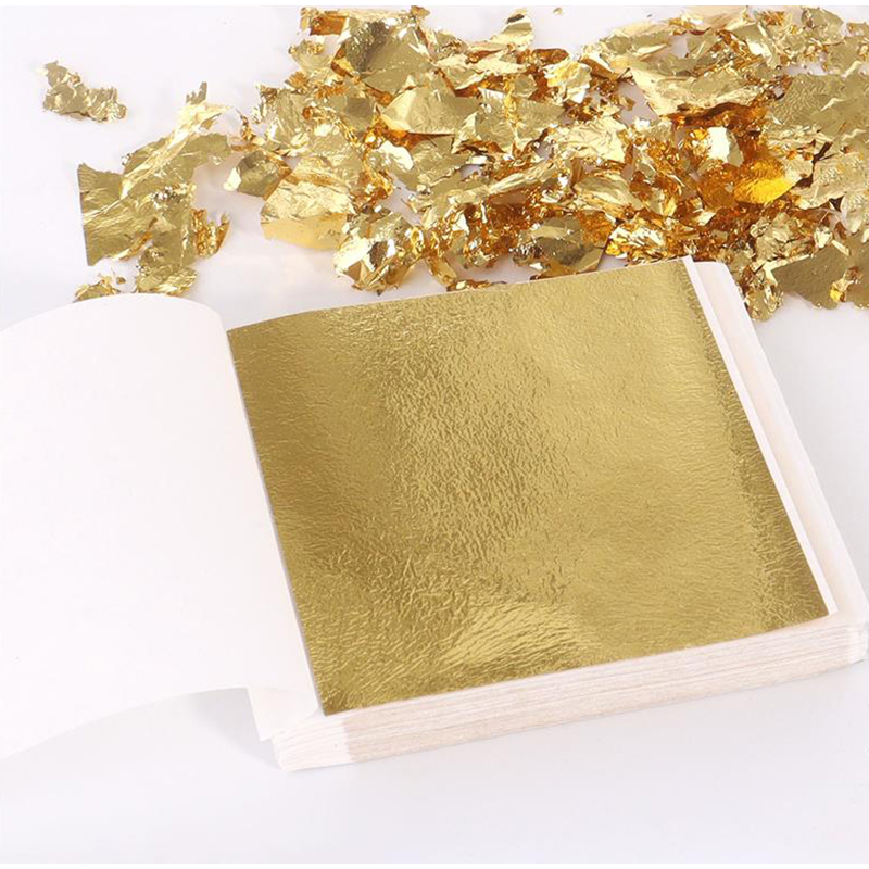 Nail Art Gold - แผ่นทองคำเปลว 200 ชิ้น แผ่นฟอยล์เคลือบทอง แผ่นทองคำเลียนแบบ สำหรับงาน