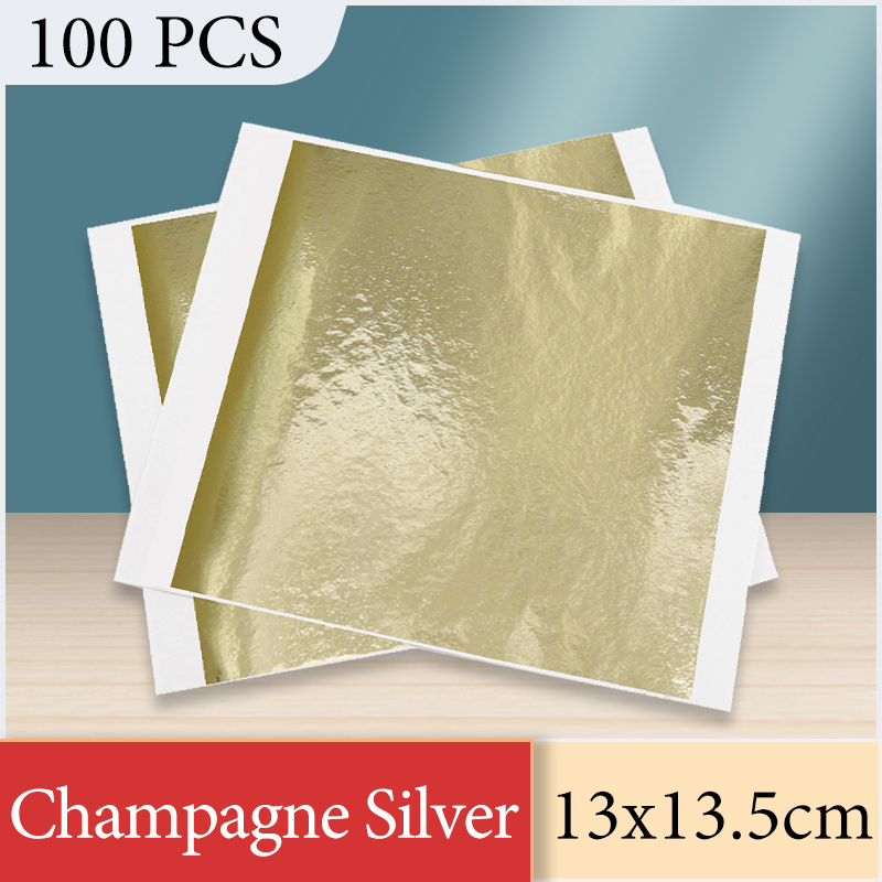 Nail Art Gold - 13x13.5 ซม.แชมเปญเงินฟอยล์กระดาษ Gold Leaf แผ่นศิลปะเฟอร์นิเจอร์ตกแต่งเล็บภาพวาด Gilding