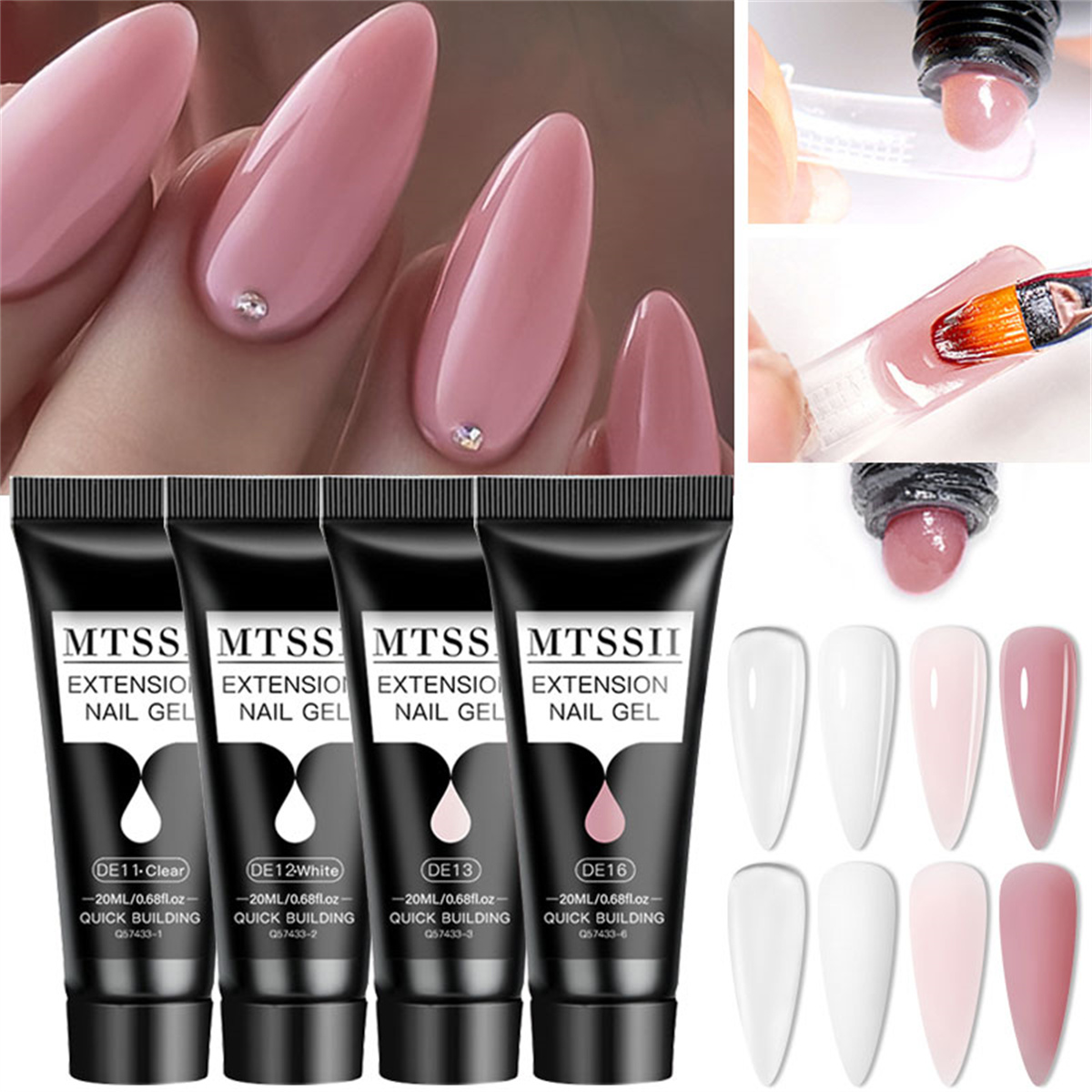 Polygel Nail Kit - ชุดเจลต่อเล็บโพลี 20 มล. 4/6/8 ชิ้น เจลแข็งแบบกึ่งถาวร