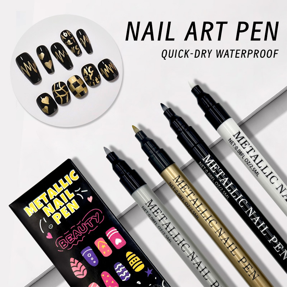 Nail Art Gold - ปากกาเพ้นท์เล็บเมทัลลิก 1 ชิ้น สีทอง/เงิน/ขาว/ดำ 4 สี