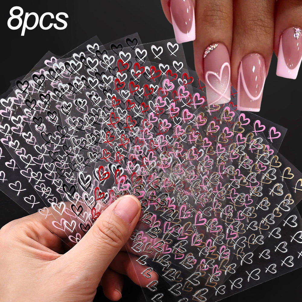 Nail Art Leopard - สติกเกอร์ติดเล็บลายหัวใจ 3 มิติ น่ารัก 8 แผ่น