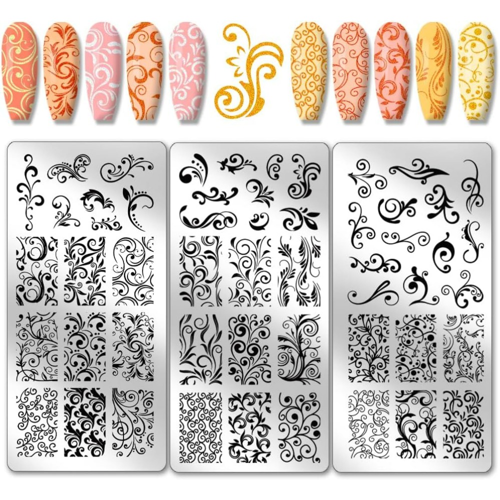3pcs Swirl รูปแบบเล็บแม่แบบเล็ - Nail Art Inspo บทวิจารณ์และราคา