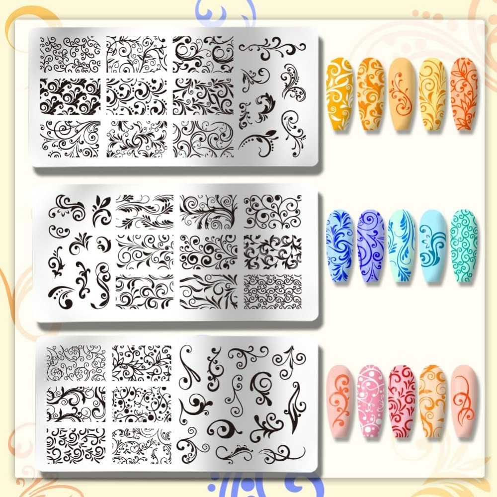 3pcs Swirl รูปแบบเล็บแม่แบบเล็ - Nail Art Inspo บทวิจารณ์และราคา