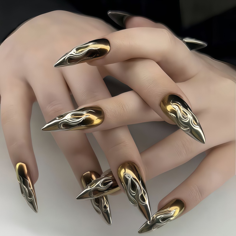 เล็บปลอมแบบกดติด 24 ชิ้น ลายเป - Nail Art Gold บทวิจารณ์และราคา