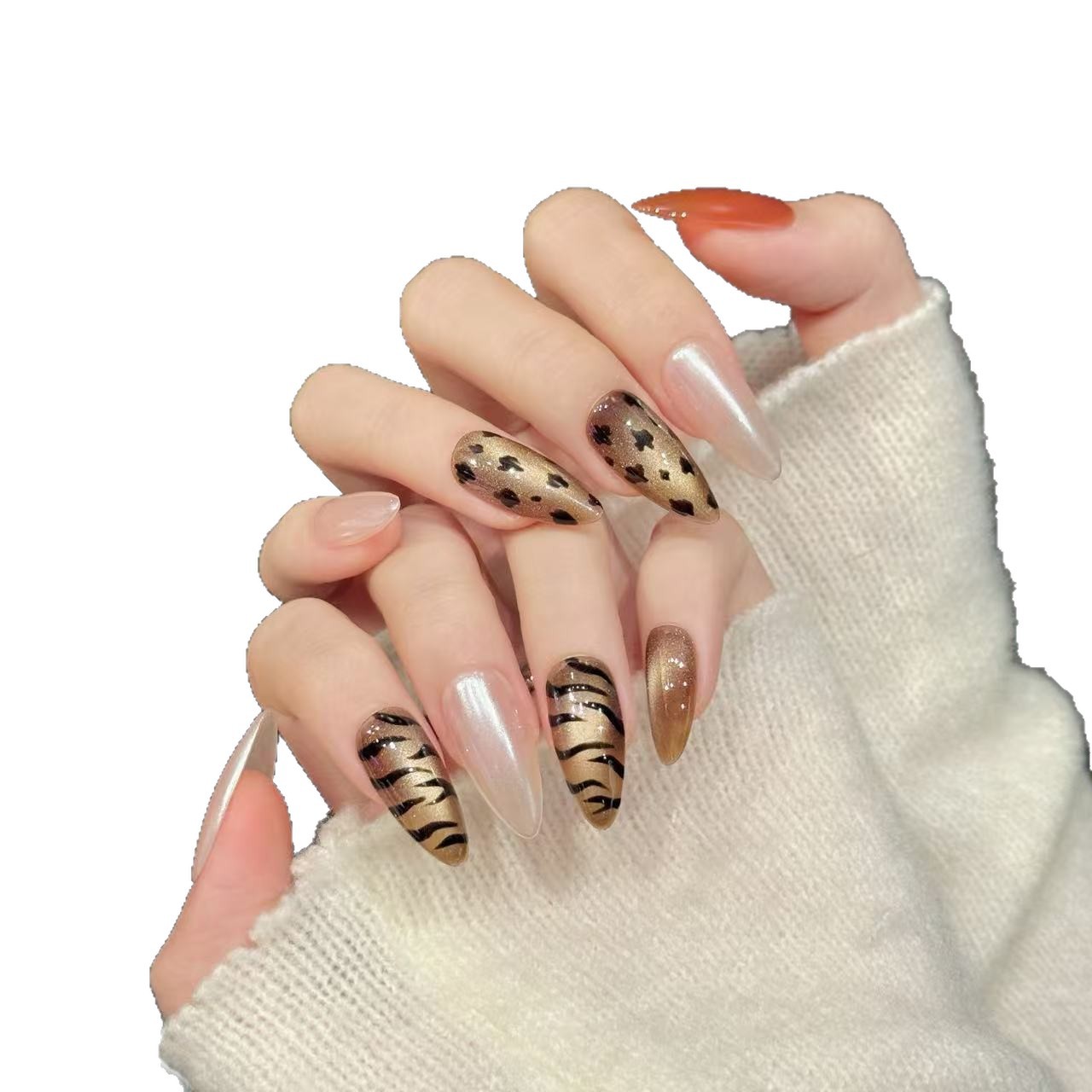 เล็บปลอมทำมือ 10 ชิ้น ลายอัลมอ - Nail Art Zebra Design บทวิจารณ์และราคา
