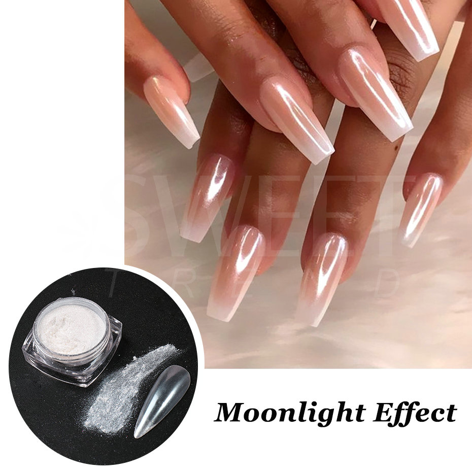 สีขาวมุกกระจกแสงจันทร์เล็บผง C - Dip Powder Nail บทวิจารณ์และราคา