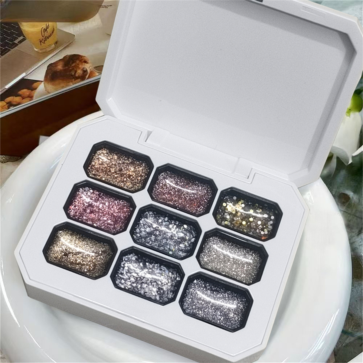 เจลทาเล็บแบบกากเพชร 9 สี 1 ชิ้ - Nail Art Inspo บทวิจารณ์และราคา