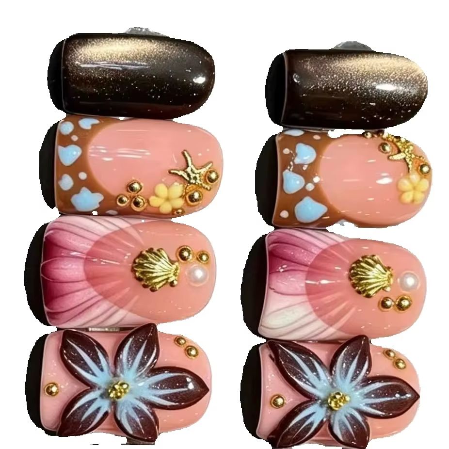 ชุดเล็บปลอมสีชมพูไล่เฉดแบบสั้น - Nail Art Leopard บทวิจารณ์และราคา