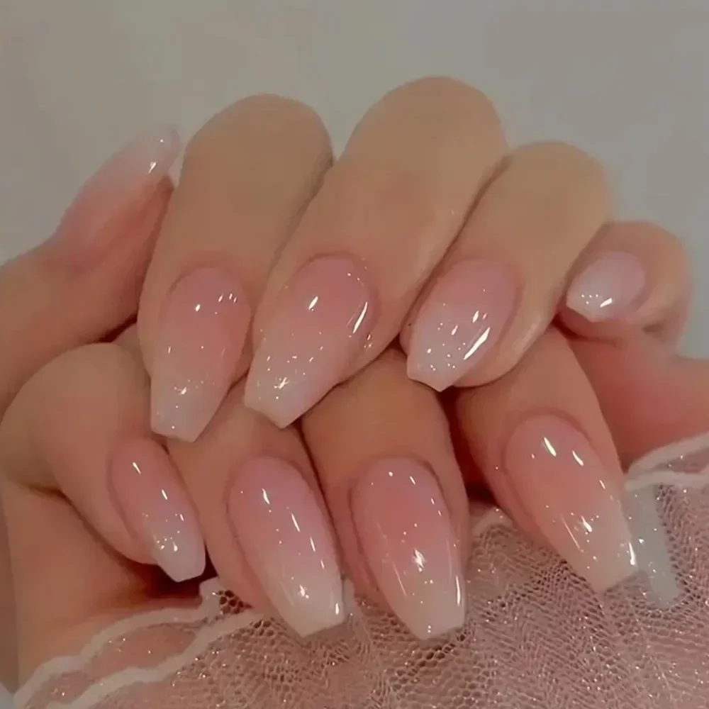 24 PC กดบนเล็บสีดํา Gradient บ - Nail Art Pink บทวิจารณ์และราคา