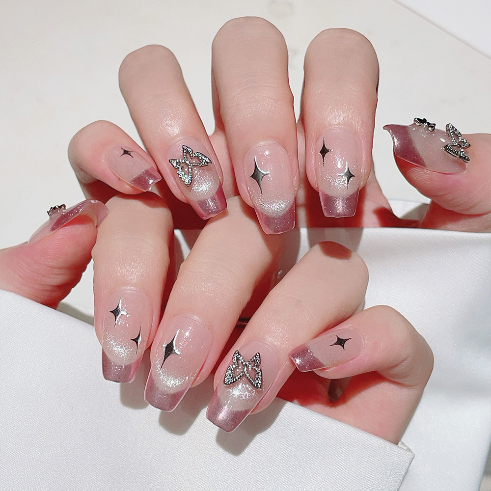 ชุดเล็บปลอมแบบกดติด 10 ชิ้น รู - Nail Art Pink บทวิจารณ์และราคา