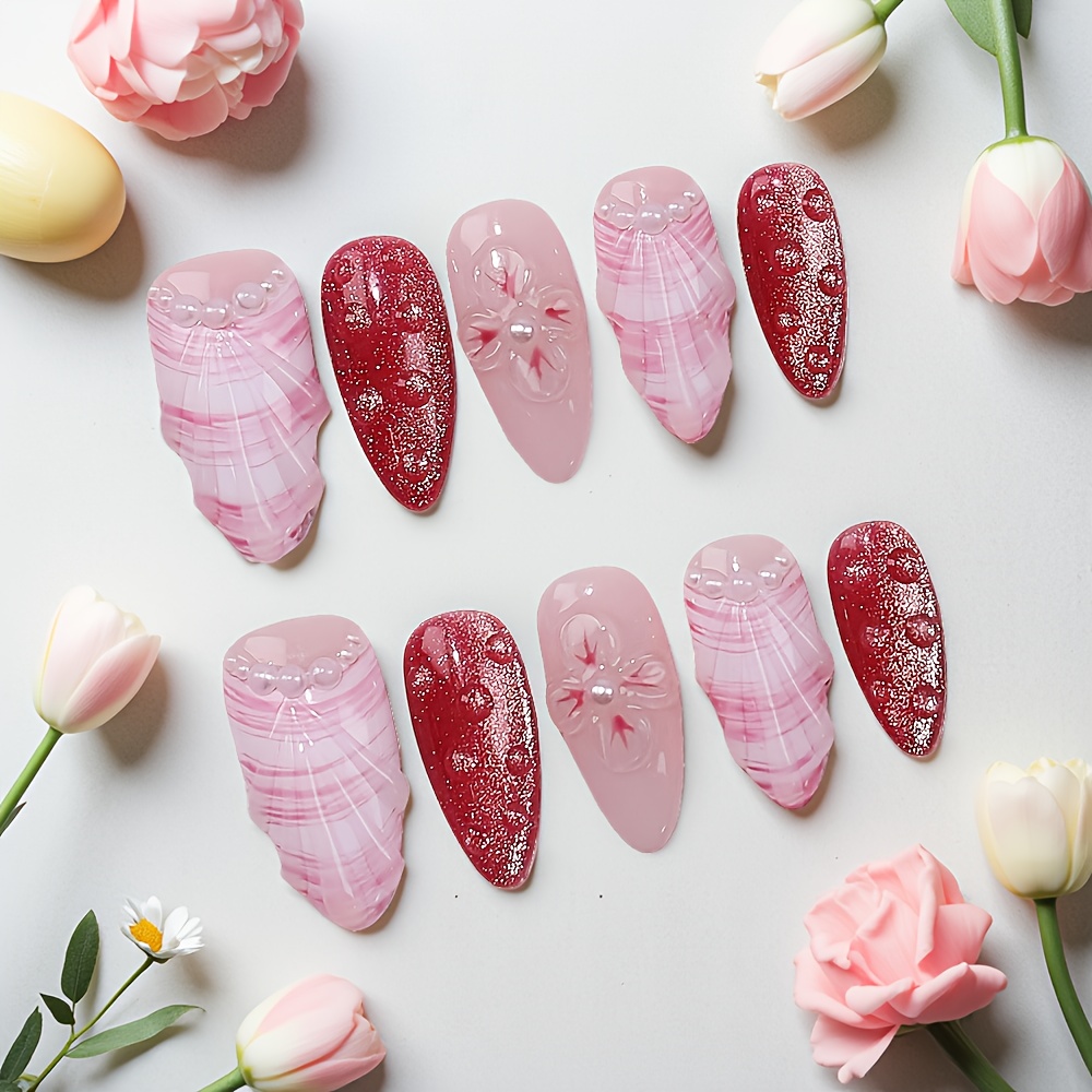 ชุดเล็บปลอมแบบกดติด 10 ชิ้น รู - Nail Art Pink บทวิจารณ์และราคา