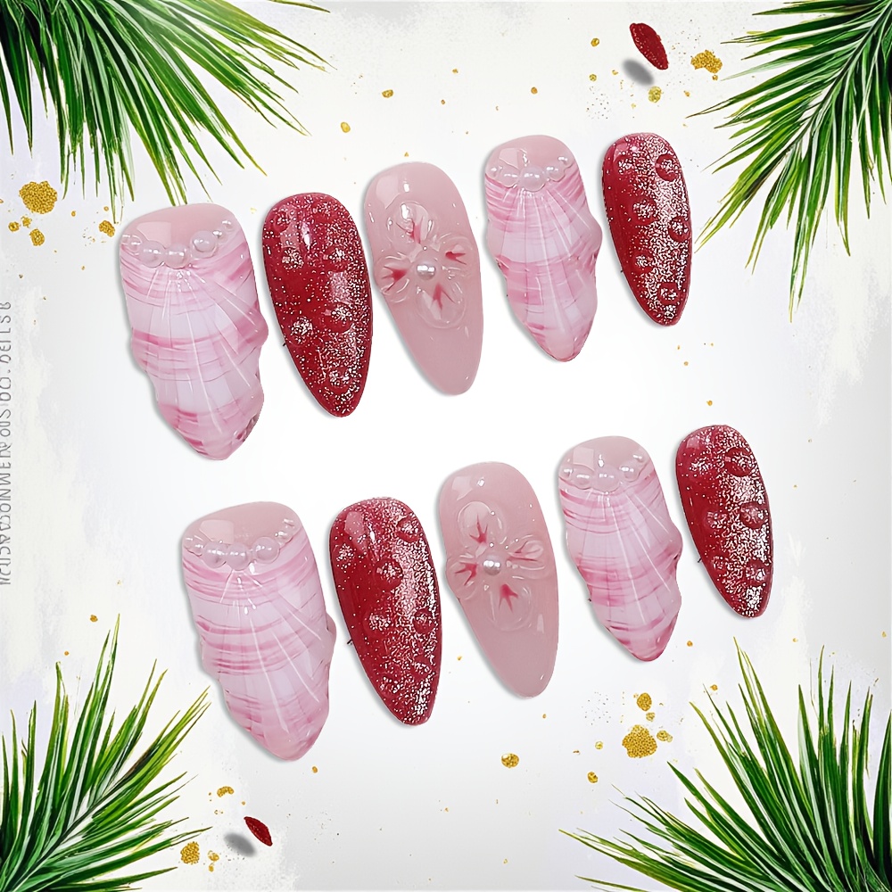 ชุดเล็บปลอมแบบกดติด 10 ชิ้น รู - Nail Art Pink บทวิจารณ์และราคา