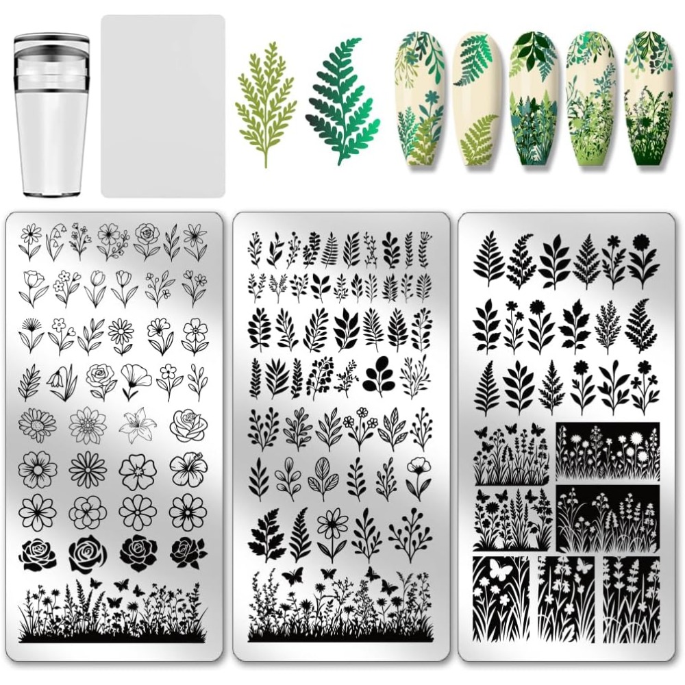 แผ่นปั๊มลายเล็บลายดอกไม้ 3 ชิ้ - Nail Art Inspo บทวิจารณ์และราคา