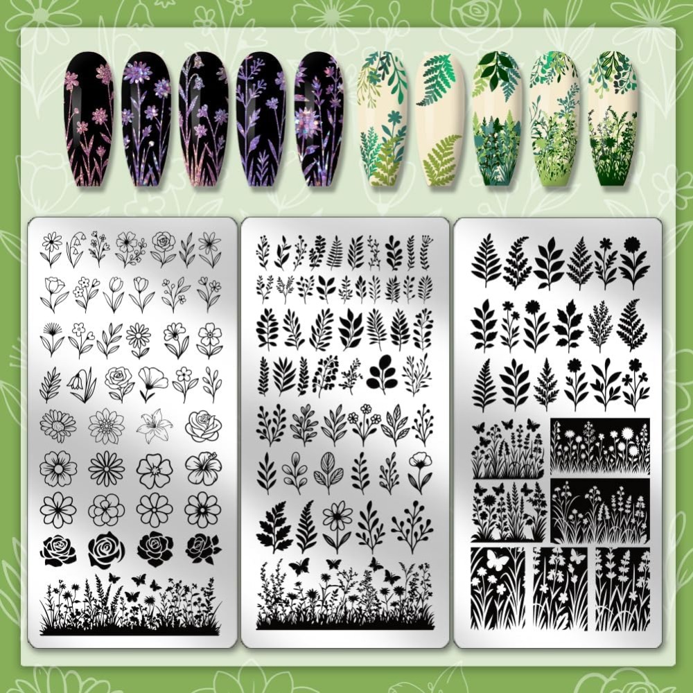 แผ่นปั๊มลายเล็บลายดอกไม้ 3 ชิ้ - Nail Art Inspo บทวิจารณ์และราคา