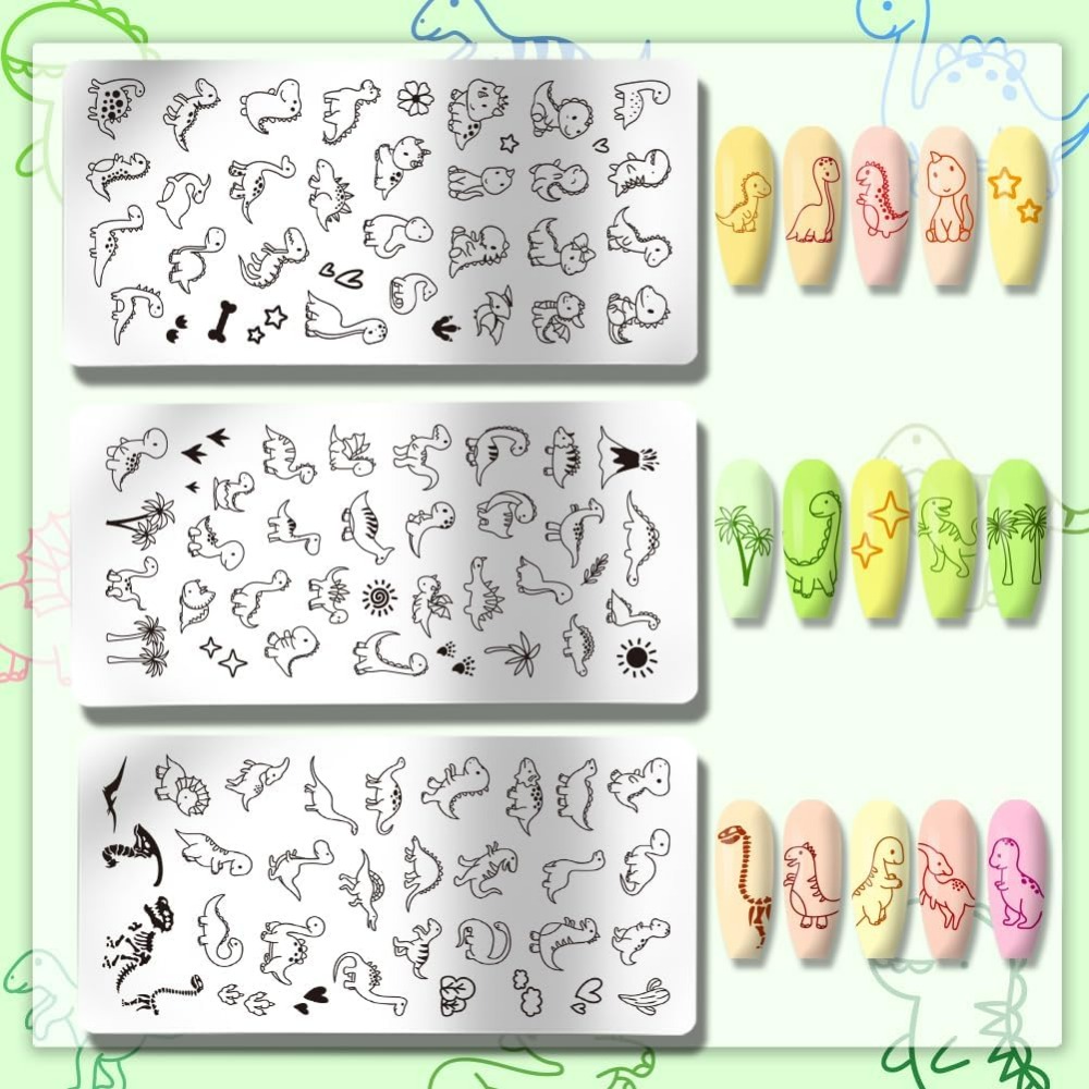 3 ชิ้นไดโนเสาร์แผ่นปั๊มเล็บไดโ - Nail Art Inspo บทวิจารณ์และราคา